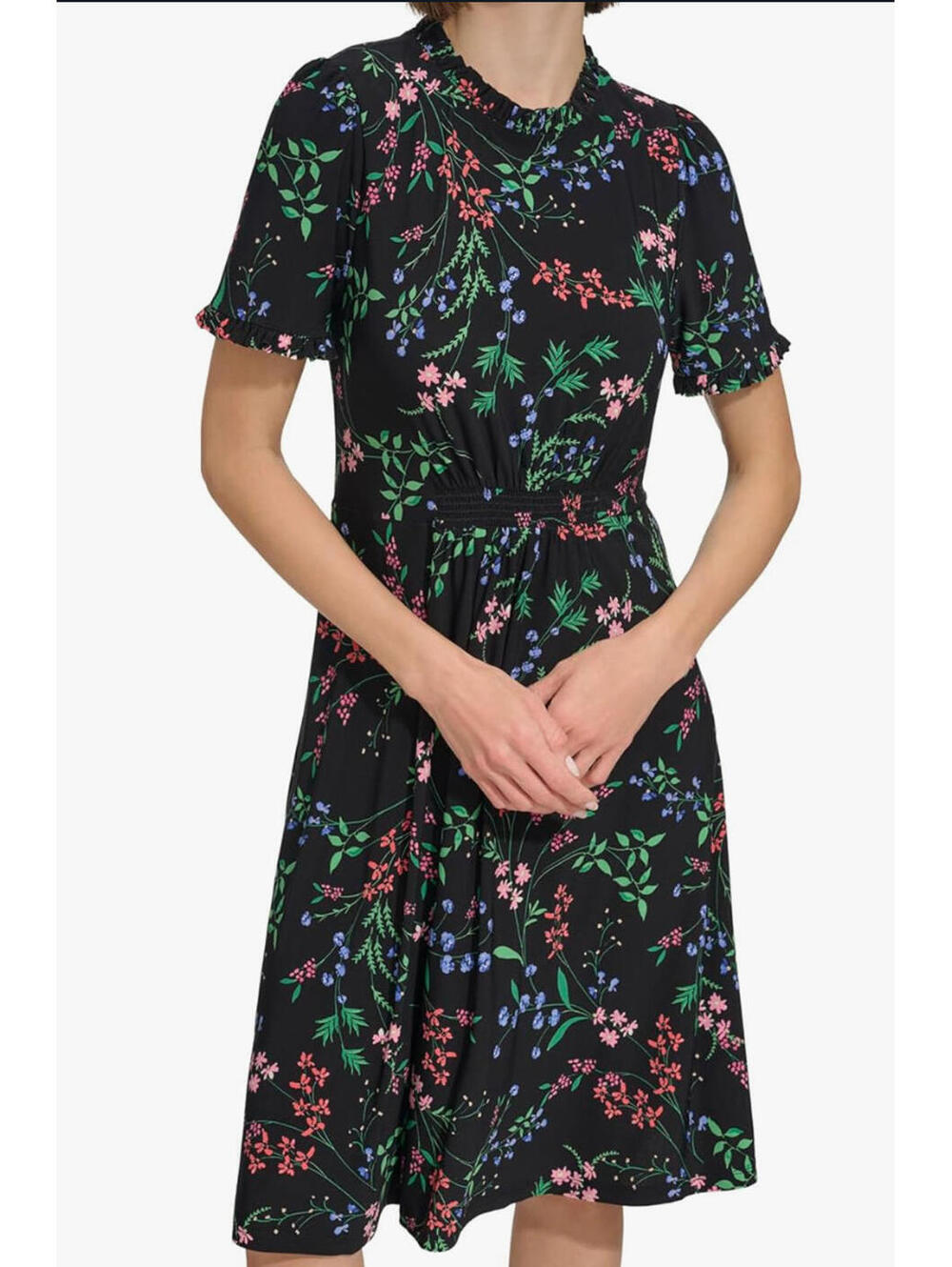 Tommy Hilfiger Women's Dress Size 12 Short Sleeve High Neck Blue Floral